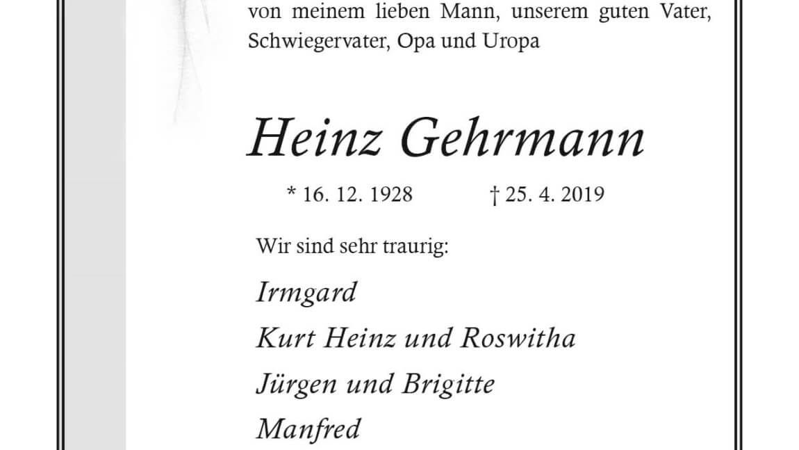 Heinz Gehrmann † 25. 4. 2019