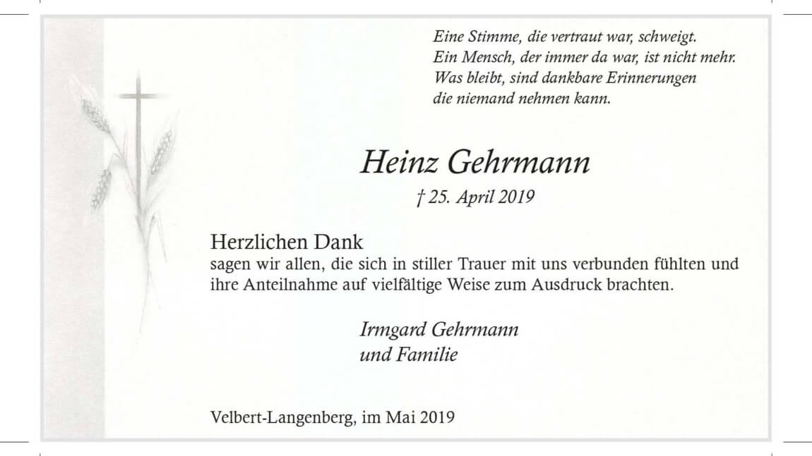 Heinz Gehrmann -Danksagung-