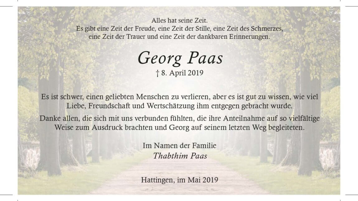 Georg Paas -Danksagung-