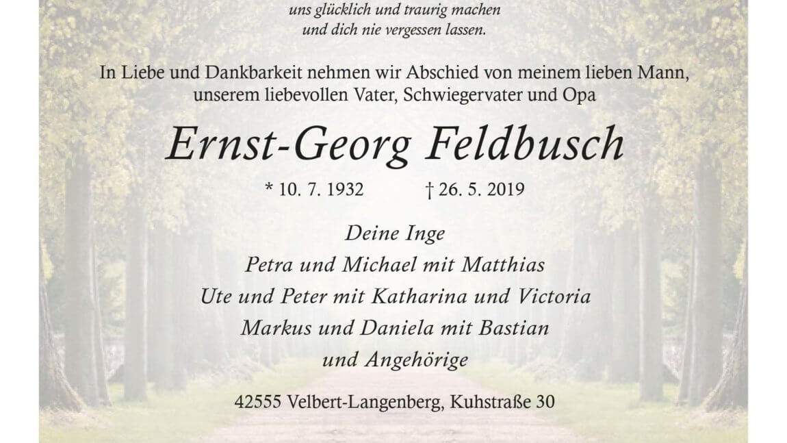 Ernst-Georg Feldbusch † 26. 5. 2019