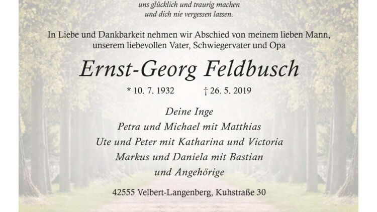 Ernst-Georg Feldbusch † 26. 5. 2019