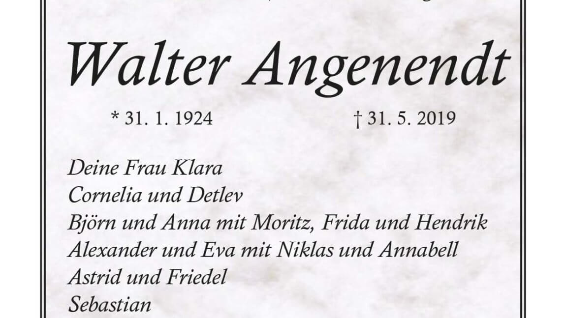 Walter Angenendt † 31. 5. 2019