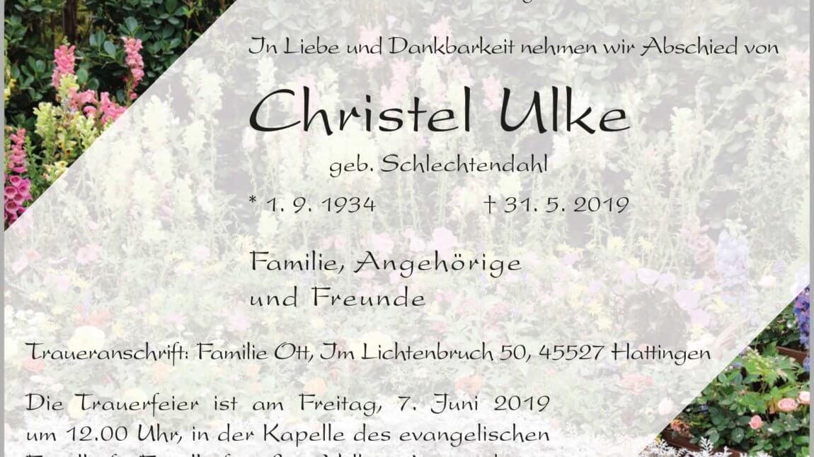 Christel Ulke † 31. 5. 2019