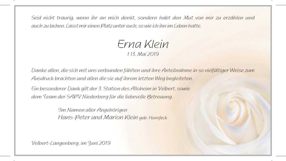 Erna Klein -Danksagung-