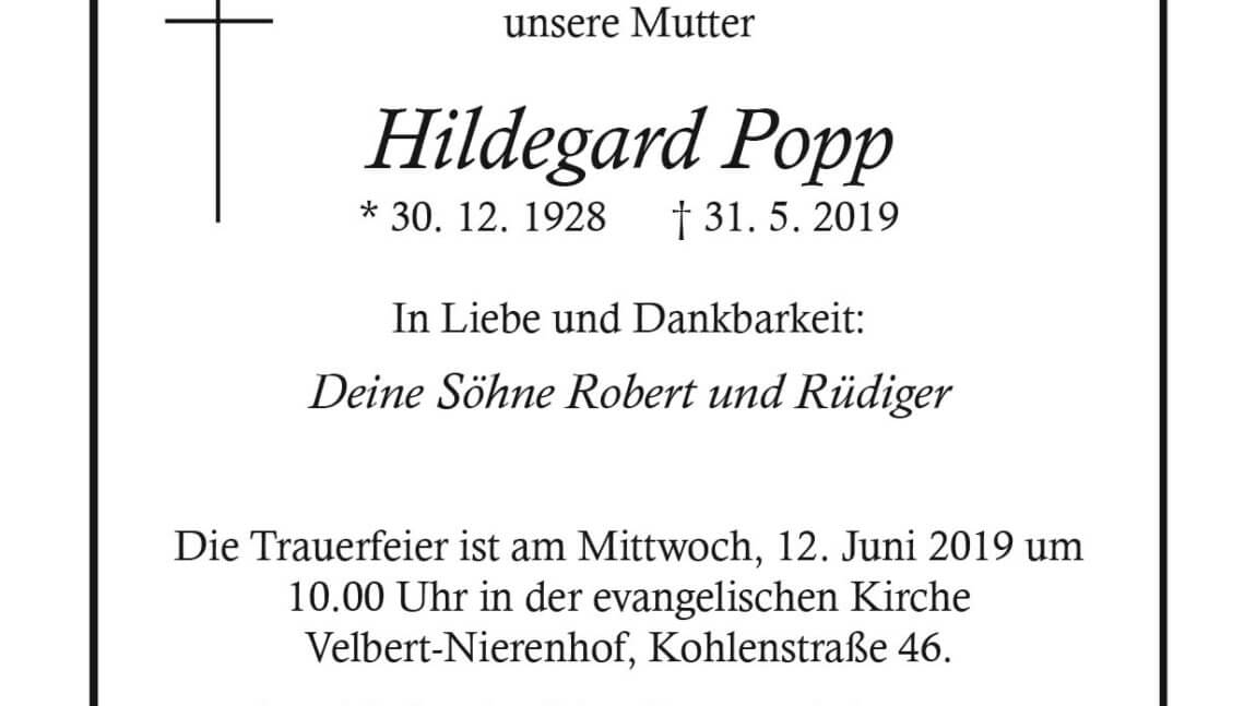 Hildegard Popp † 31. 5. 2019