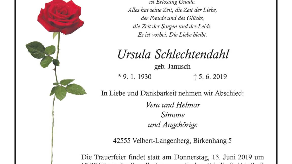 Ursula Schlechtendahl † 5. 6. 2019