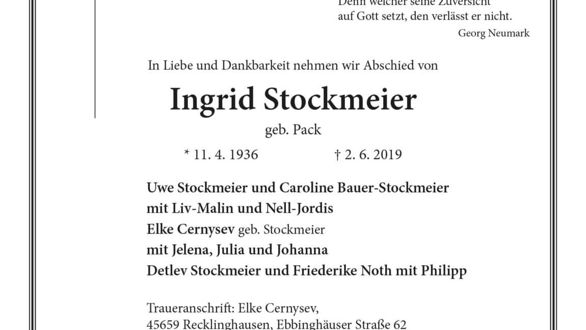 Ingrid Stockmeier † 2. 6. 2019