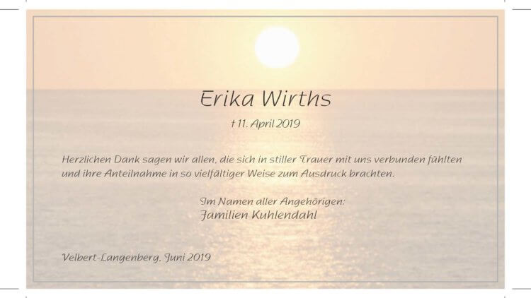 Erika Wirths -Danksagung-