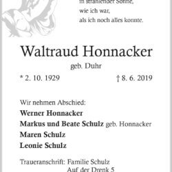 Waltraud Honnacker † 8. 6. 2019