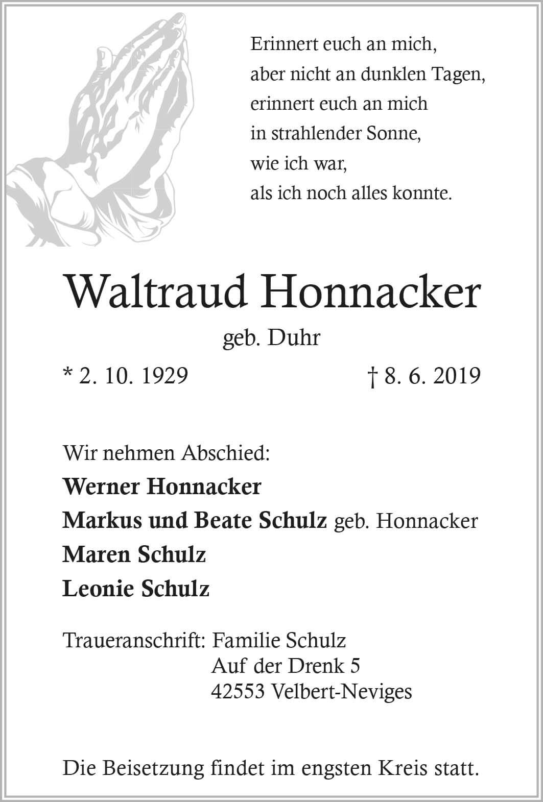 Waltraud Honnacker † 8. 6. 2019