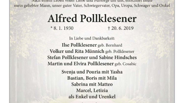 Alfred Pollklesener † 20. 6. 2019