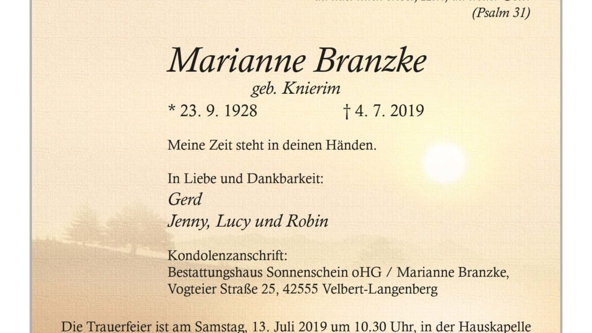 Marianne Branzke † 4. 7. 2019