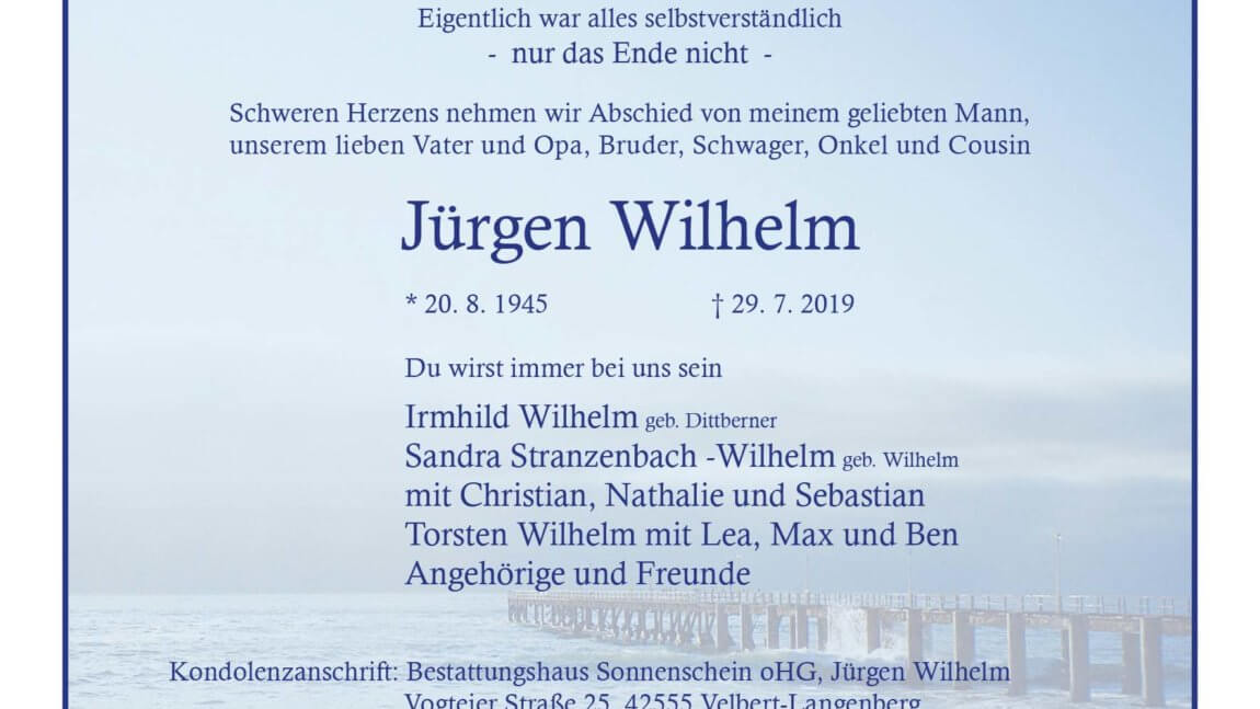 Jürgen Wilhelm † 29. 7. 2019