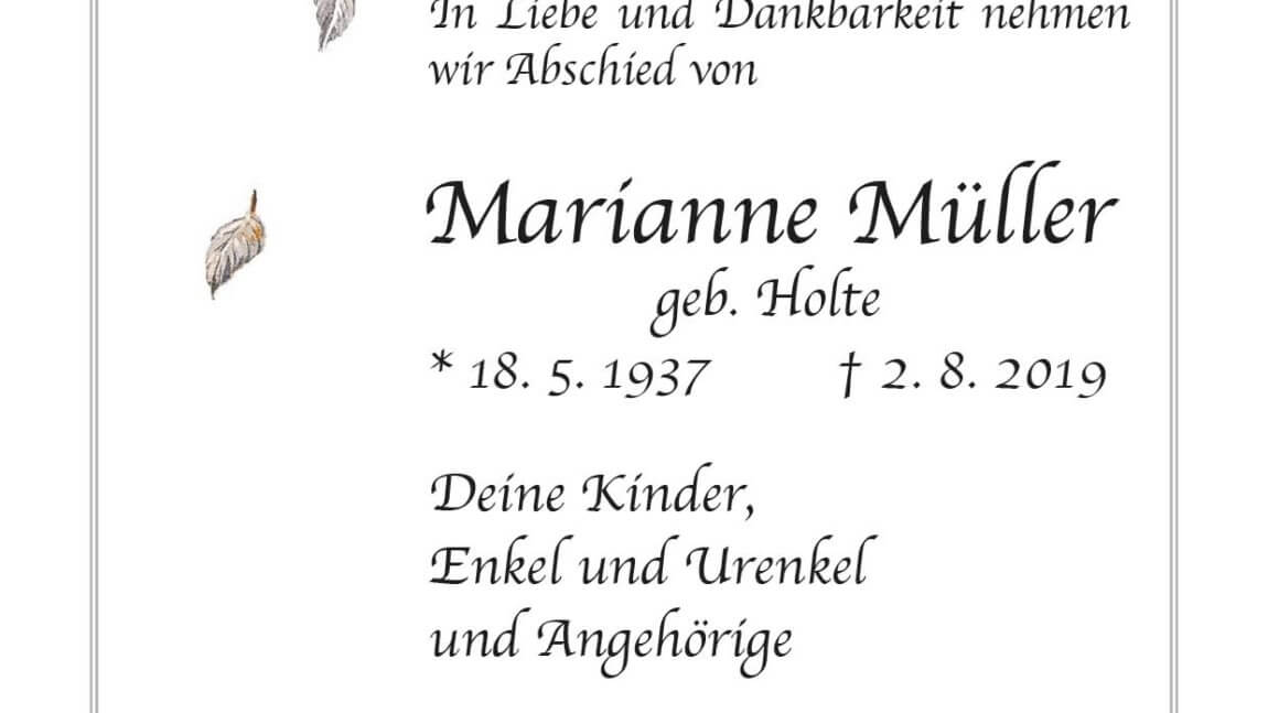 Marianne Müller † 2. 8. 2019
