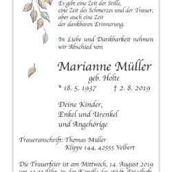 Marianne Müller † 2. 8. 2019