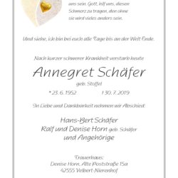 Annegret Schäfer † 30. 7. 2019