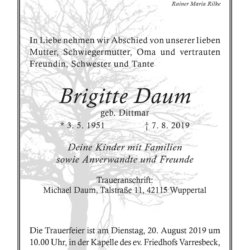 Brigitte Daum † 7. 8. 2019