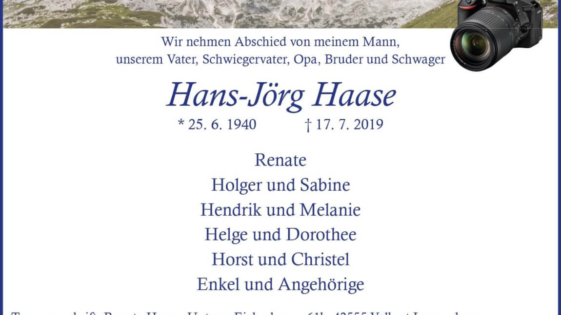 Hans-Jörg Haase † 17. 7. 2019