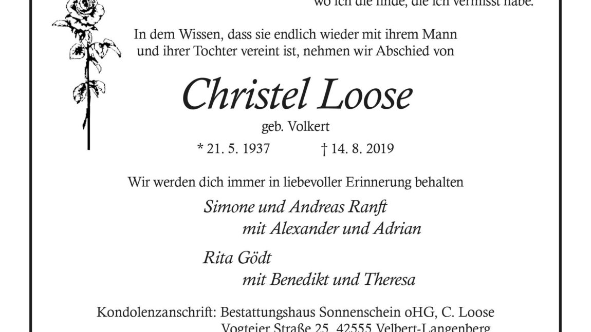 Christel Loose † 14. 8. 2019