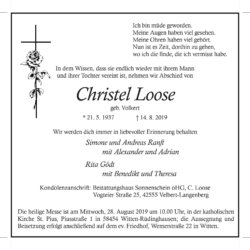 Christel Loose † 14. 8. 2019