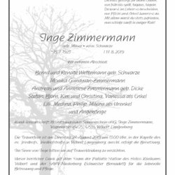 Inge Zimmermann † 17. 8. 2019