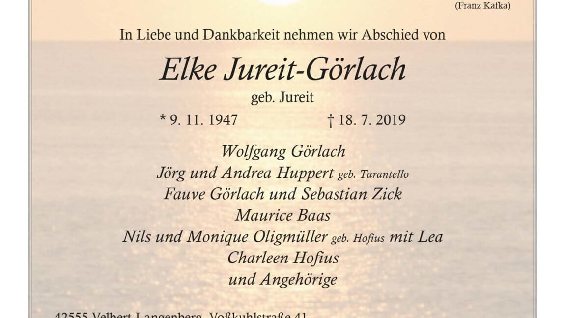 Elke Jureit-Görlach † 18. 7. 2019