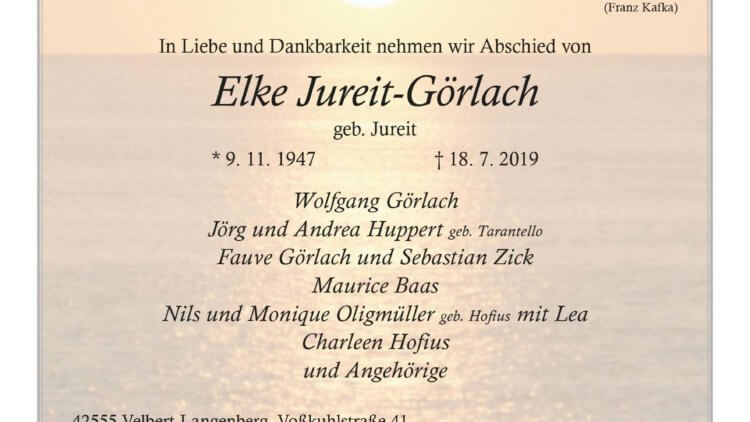 Elke Jureit-Görlach † 18. 7. 2019