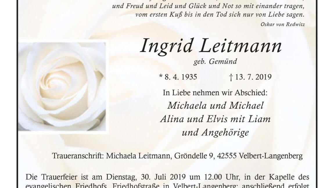 Ingrid Leitmann † 13. 7. 2019