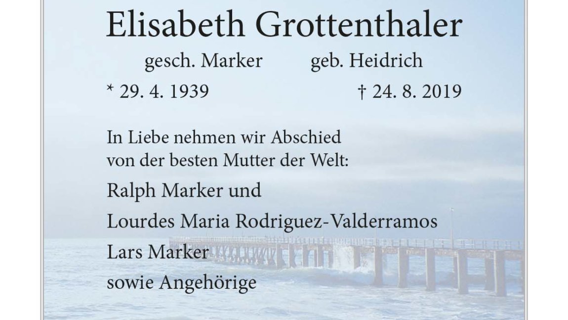 Elisabeth Grottenthaler † 24. 8. 2019