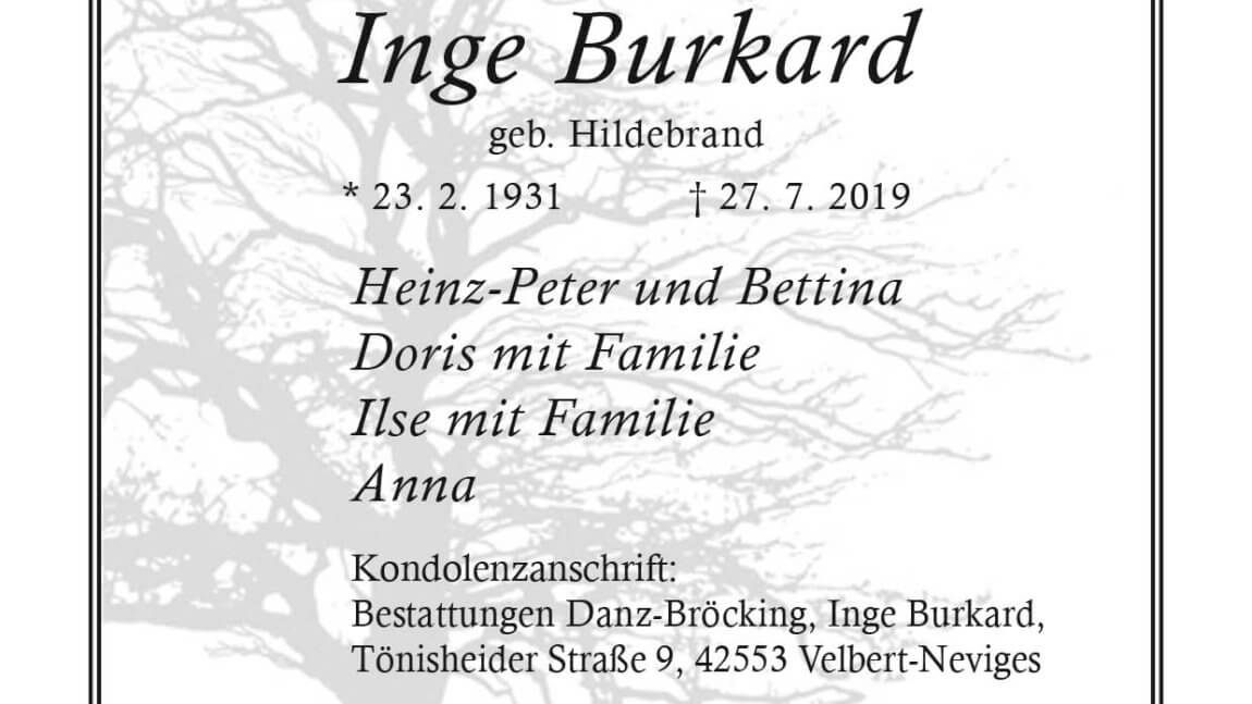 Inge Burkard † 27. 7. 2019