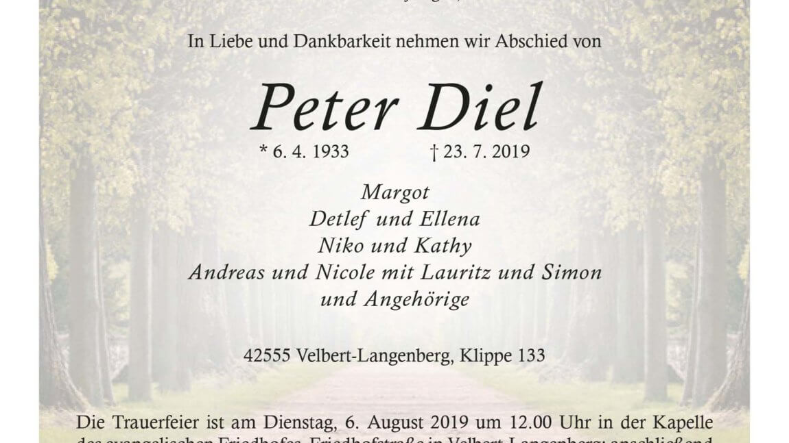 Peter Diel † 23. 7. 2019