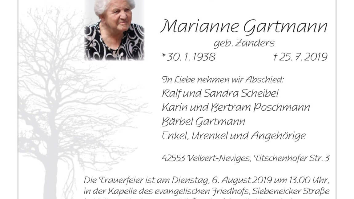 Marianne Gartmann † 25. 7. 2019