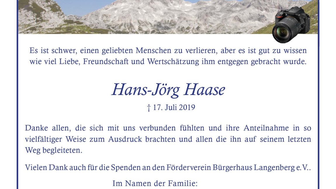 Hans-Jörg Haase -Danksagung-