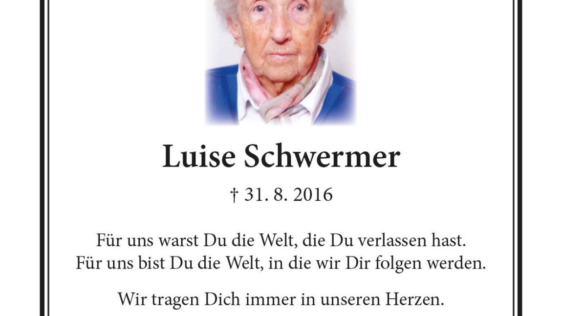 Luise Schwermer -Jahresgedächtnis-