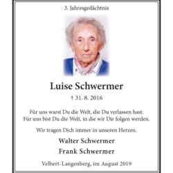 Luise Schwermer -Jahresgedächtnis-