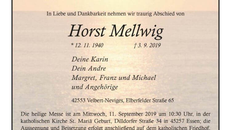 Horts Mellwig † 3. 9. 2019