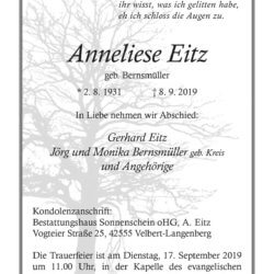 Anneliese Eitz † 8. 9. 2019