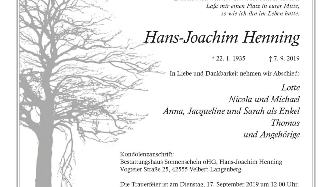 Hans-Joachim Henning † 7. 9. 2019