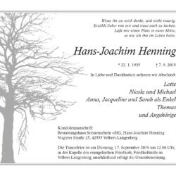 Hans-Joachim Henning † 7. 9. 2019