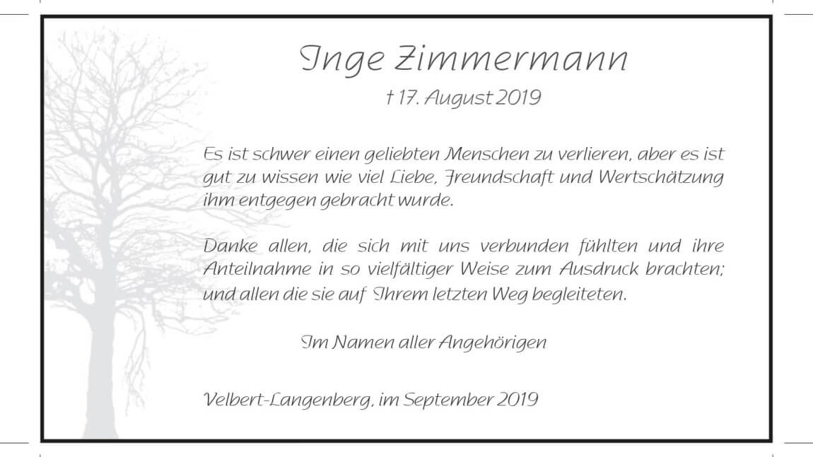 Inge Zimmermann -Danksagung-