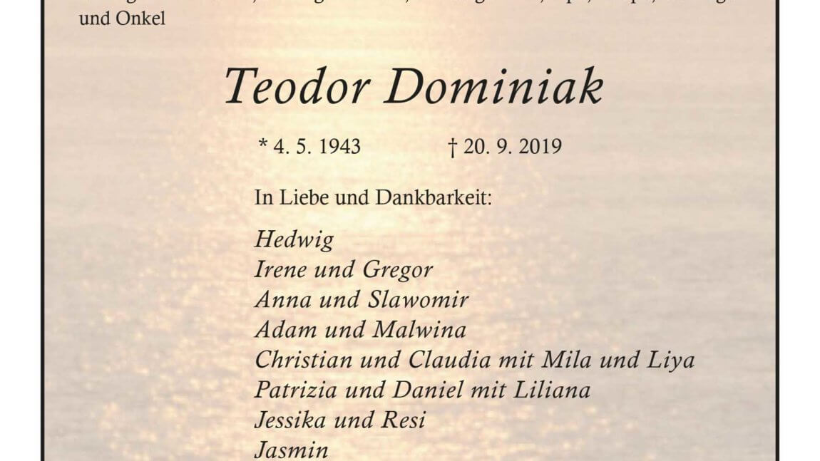 Teodor Dominiak † 20. 9. 2019