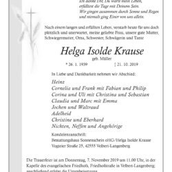 Helga Isolde Krause † 21. 10. 2019