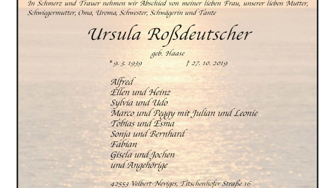Ursula Großdeutscher † 27. 10. 2019