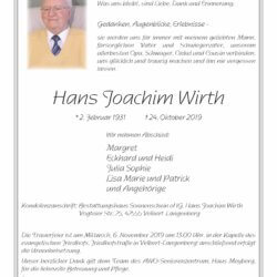 Hans Joachim Wirth † 24. 10. 2019