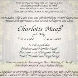 Charlotte Maaß † 4. 10. 2019