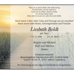 Liesbeth Boldt † 8. 10. 2019