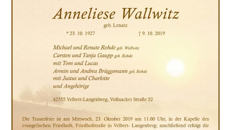 Anneliese Wallwitz † 9. 10. 2019