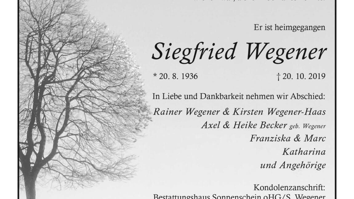Siegfried Wegener † 20. 10. 2019