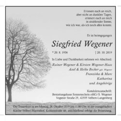 Siegfried Wegener † 20. 10. 2019