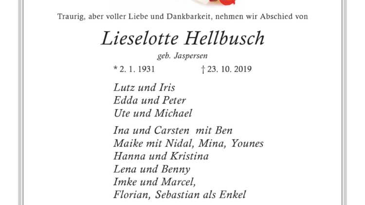 Lieselotte Hellbusch † 23. 10. 2019